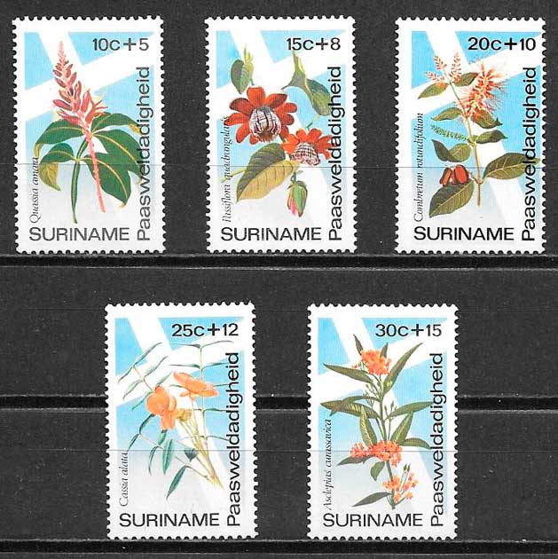filatelia colección flora Surinam 1974
