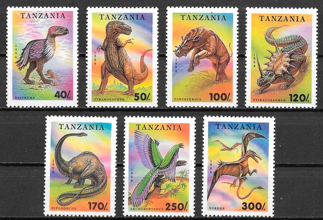 filatelia coleccion fauna prehistorica Tanzania 1994