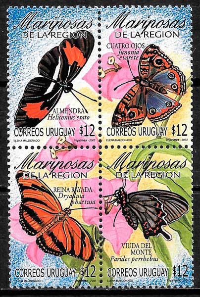 filatelia mariposas Uruguay 2003