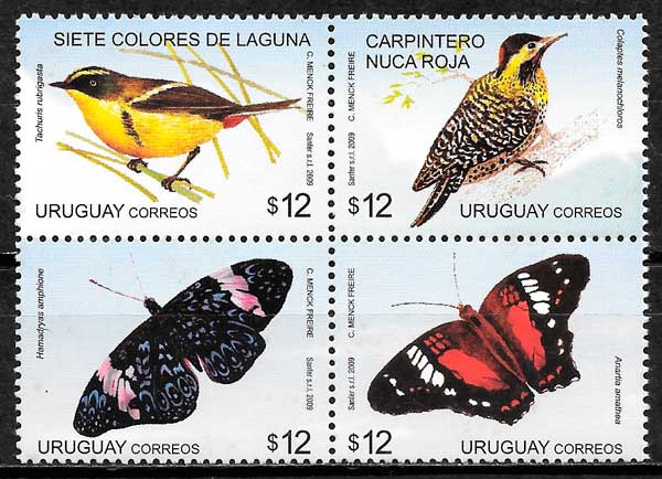 selos mariposas Uruguay 2009