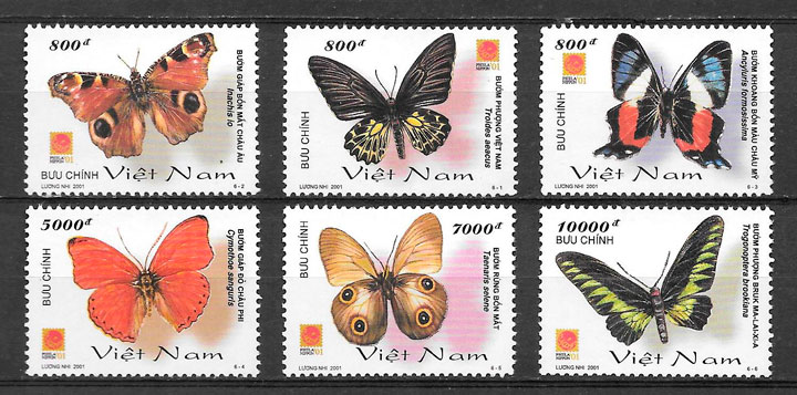 sellos mariposas viet nam 2001