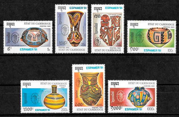 sellos arte Camboya 1991