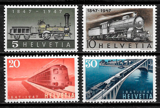 sellos trenes Suiza 1947