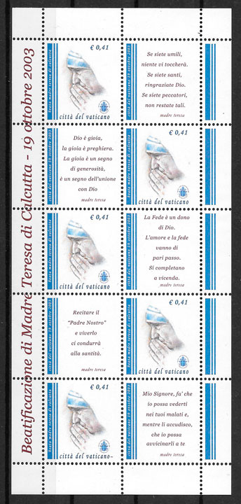 filatelia colección personalidad Vaticano 2003
