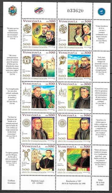 colección sellos personalidades Venezuela 1998