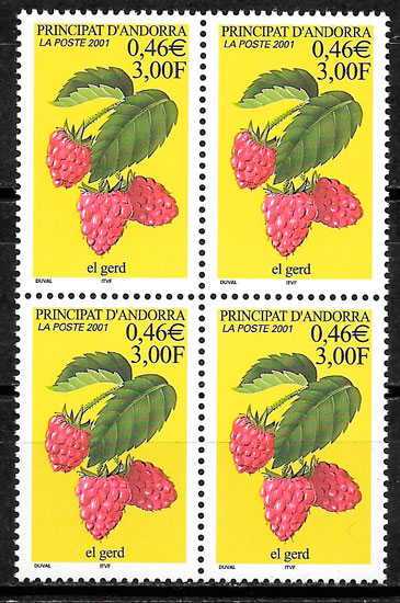 filatelia coleccion frutas Andorra Francesa 2001