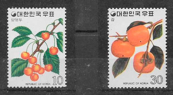 colección sellos frutas Corea del Sur 1974