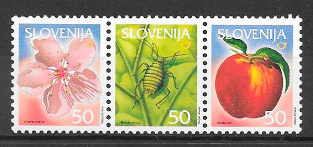 filatelia colección sellos frutas Eslovenia 2005