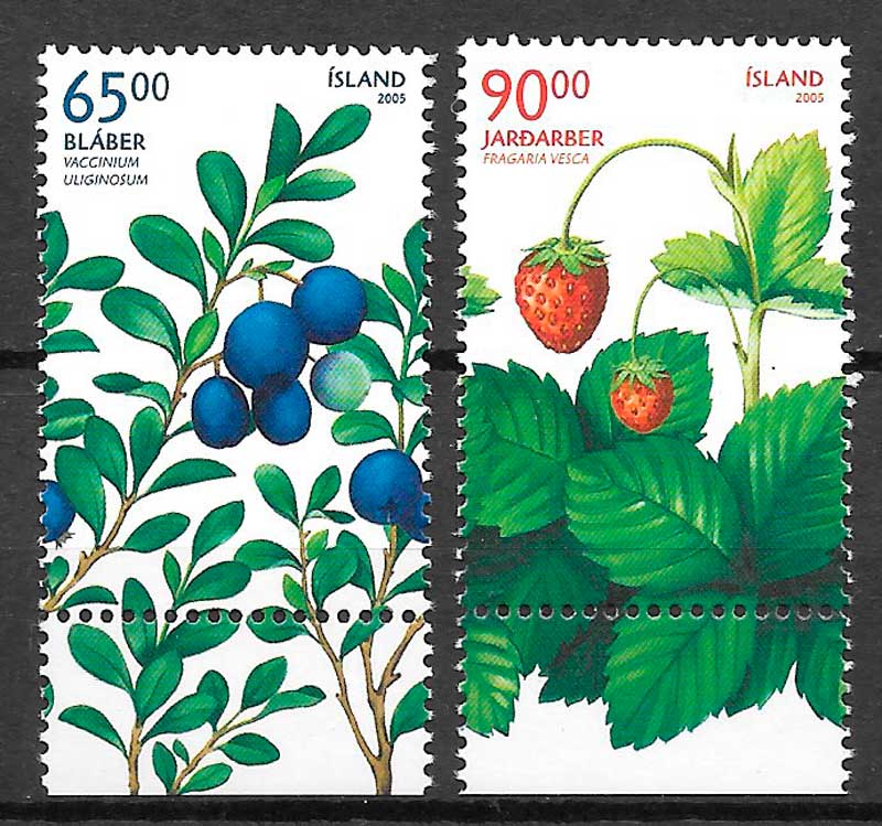 filatelia coleccion frutas Islandia 2005