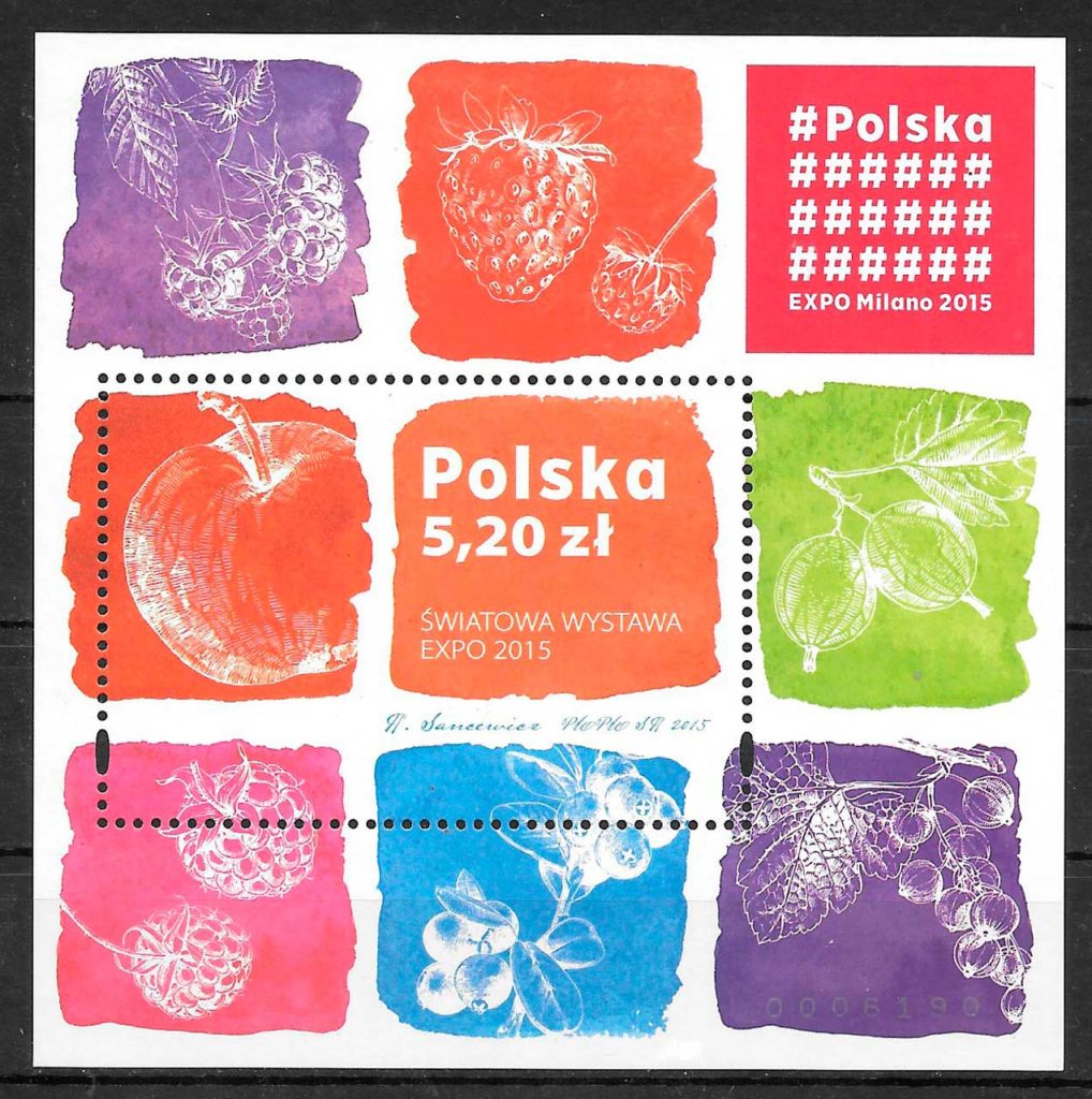 filatelia coleccion frutas Polonia 2015