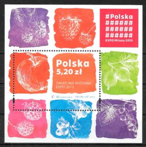 filatelia coleccion frutas Polonia 2015