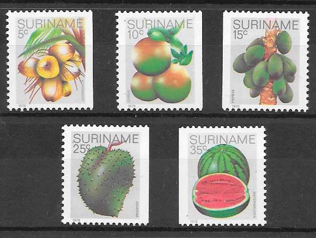filatelia colección frutas Surinam 1978