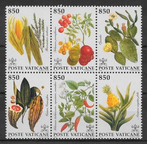 filatelia colección frutas Vaticano 1992