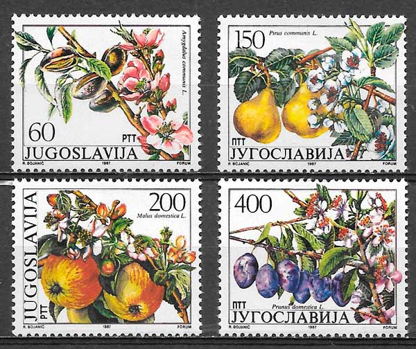 sellos frutas Yugoslavia 1987
