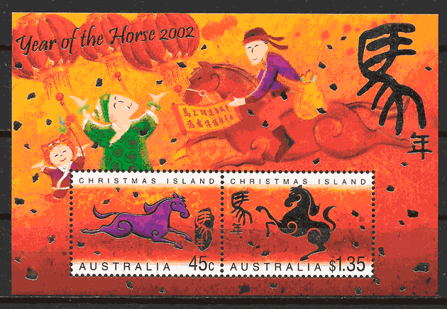 colección sellos año lunar Chrismas Island 2002