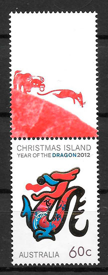 colección sellos año lunar 2012 Chrismas-Island