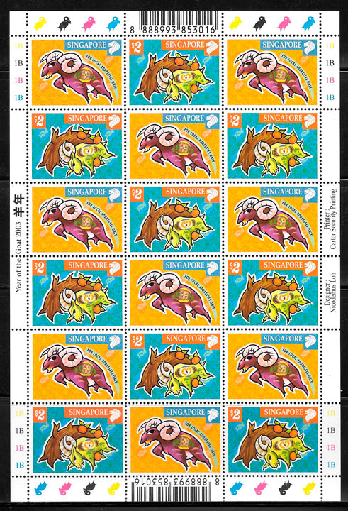 coleccion sellos ano lunar Singapur 2003