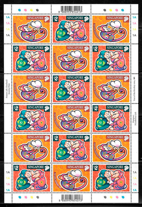 coleccion sellos ano lunar Singapur 2004