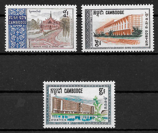 filatelia colección arquitectura Camboya 1968