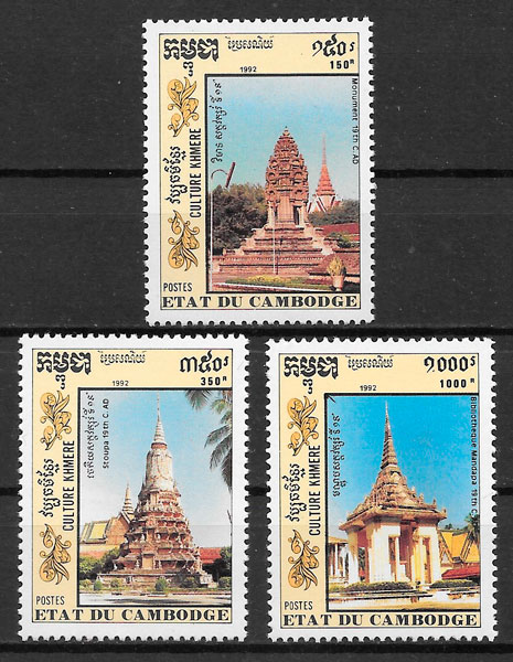 filatelia colección arquitectura Camboya 1992