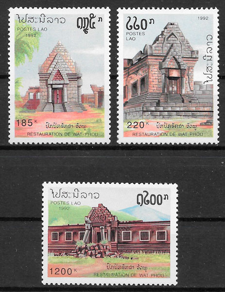 filatelia Laos 1992 arquitectura