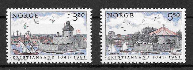 filatelia colección arquitectura Noruega 1991