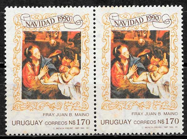 filatelia coleccion navidad Uruguay 1990