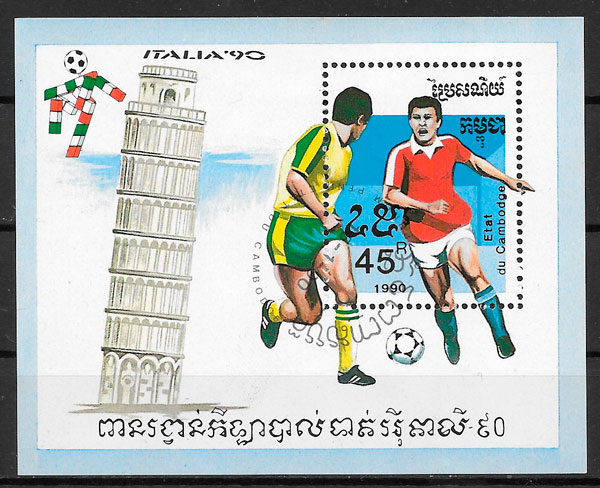 filatelia fútbol Camboya 1990