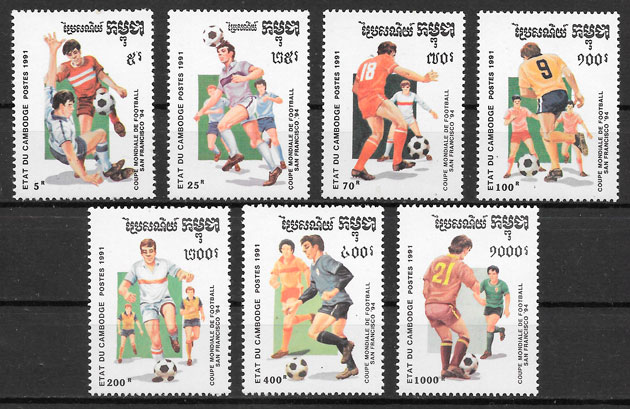 sellos fútbol Camboya 1991