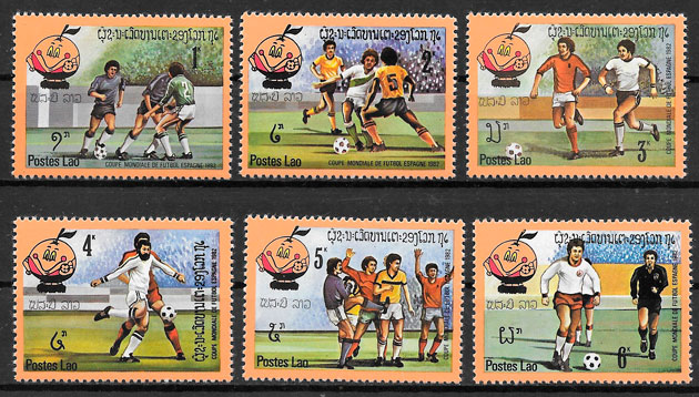 filatelia colección fútbol Laos 1982