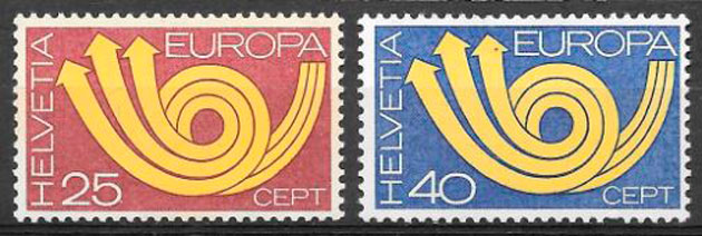 sellos Europa Suiza 1973