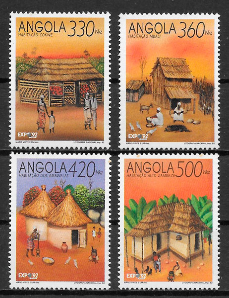 filatelia colección arquitectura Angola 1992