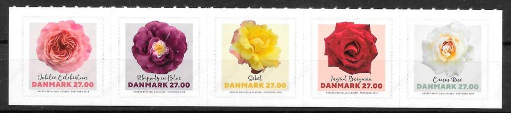 filatelia rosas Dinamarca 2018