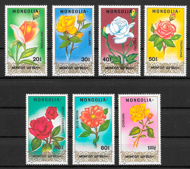 filatelia colección rosas Mongolia 1988