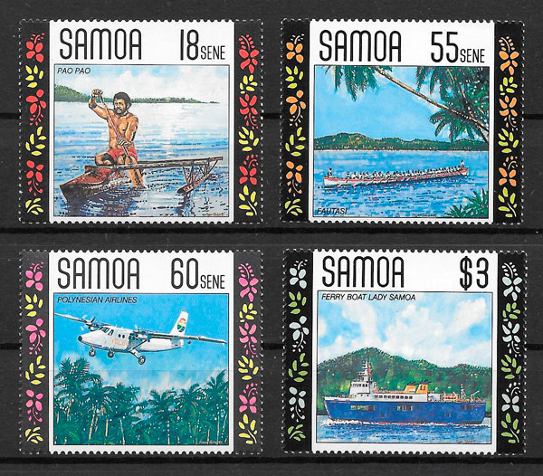 filatelia colección transporte Samoa 1990