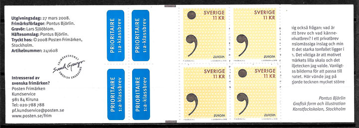 sellos Europa Suecia 2008