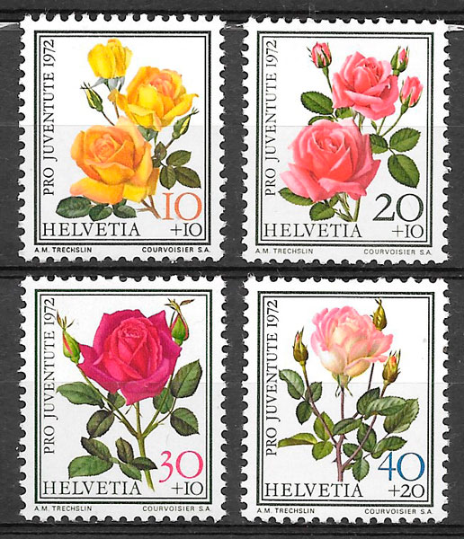 filatelia rosas Suiza 1972
