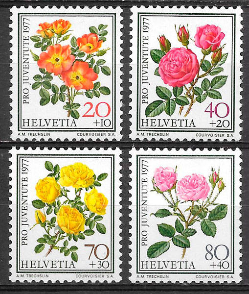 coleccion sellos rosas Suiza 1977