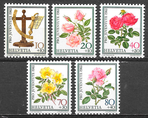 sellos rosas Suiza 1982