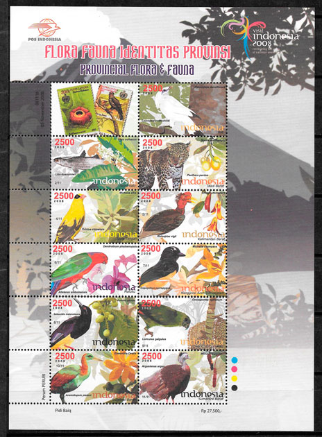 filatelia colección fauna y flora Indonesia 2008