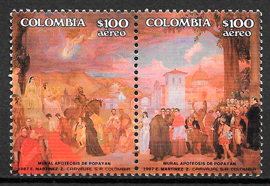 filatelia colección pintura Colombia 1987