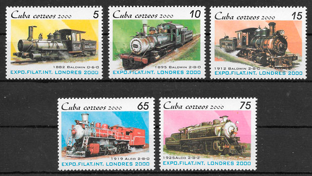 sellos trenes Cuba 2000
