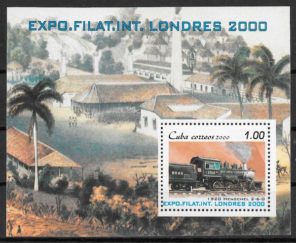 sellos trenes Cuba 2000