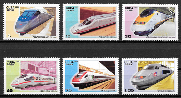 sellos trenes Cuba 2009