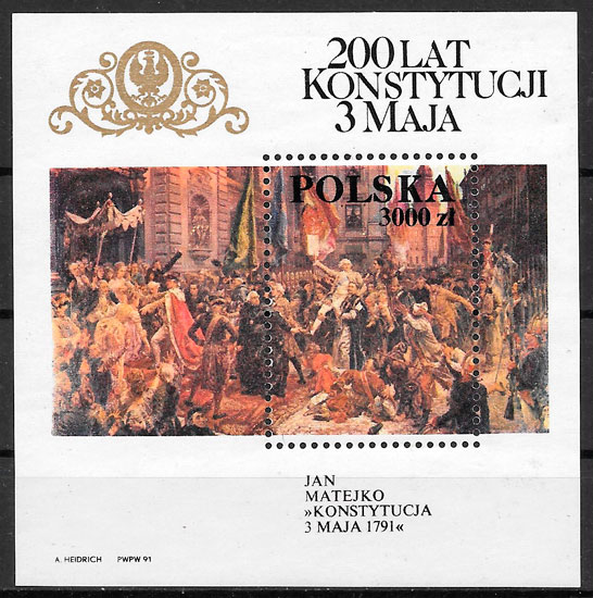 sellos Polonia 1991 pintura