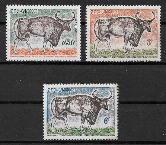 filatelia colección fauna Camboya 1963