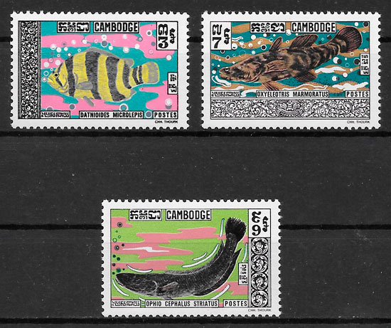 colección sellos fauna Camboya 1970