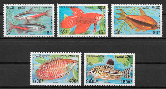 filatelia colección fauna Camboya 1992