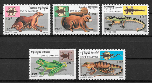 colección sellos fauna Camboya 1993