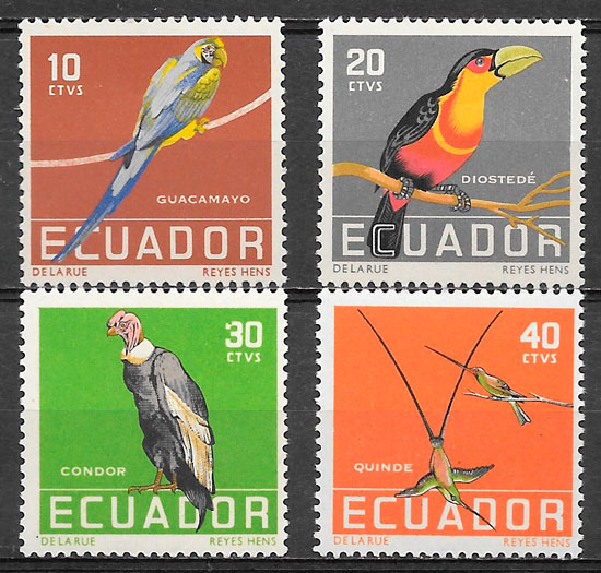 filatelia colección fauna Ecuador 1958